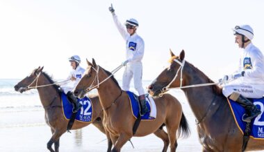 Action from the Magic Millions Beach Run and Barrier Draw. Picture by Luke Marsden.