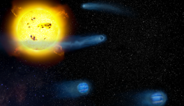 Artist's concept of the four planets of the V1298 star system. Credit - NAOJ's Astrobiology Center