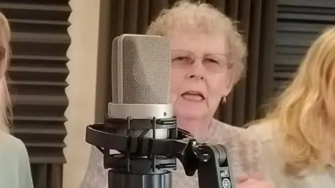 Contributed Angela Madden recording a radio play about changes to the state pension