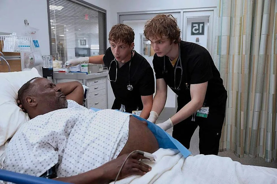 Ernest Leroy Harden Jr., Gerran Howell and Lucas Iverson in 'The Pitt' season 2. Warrick Page for MAX 