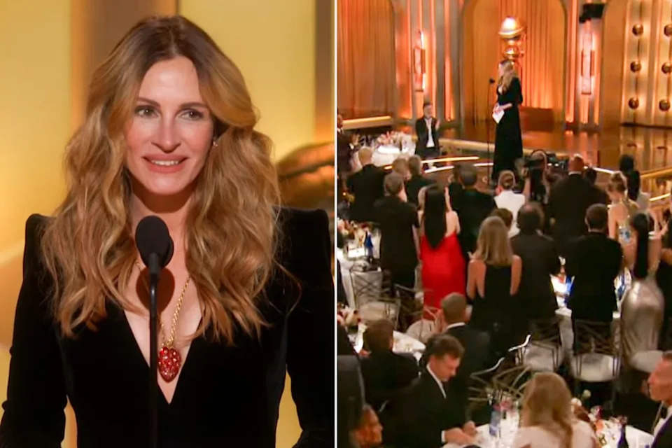 CBS Julia Roberts gets a standing ovation at the Golden Globes 2026