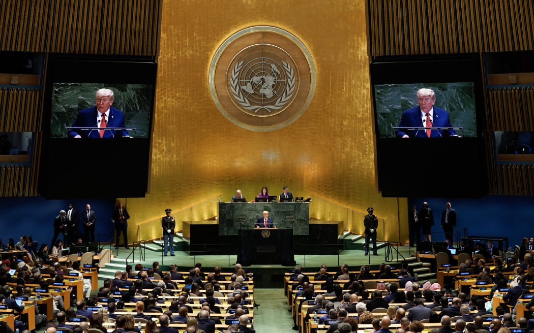 US President Donald Trump delivers remarks to the United Nations General Assembly at the UN headquarters in New York City on September 23, 2025. (Photo by TIMOTHY A. CLARY / AFP)