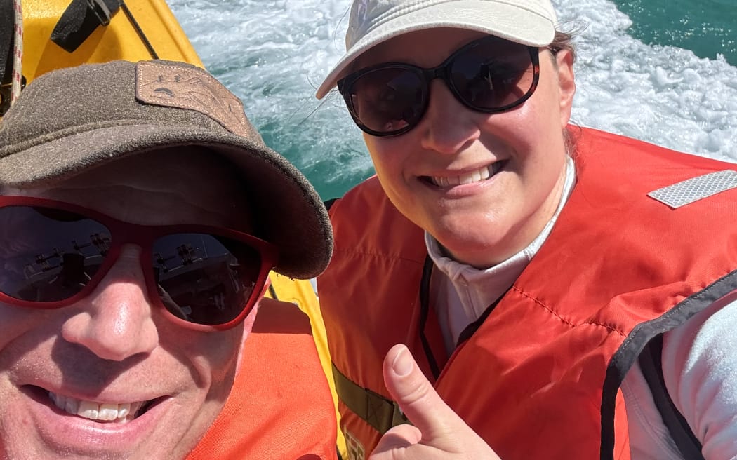 Chris Friedman and his girlfriend Alona after the boat they were on sunk in Akaroa.