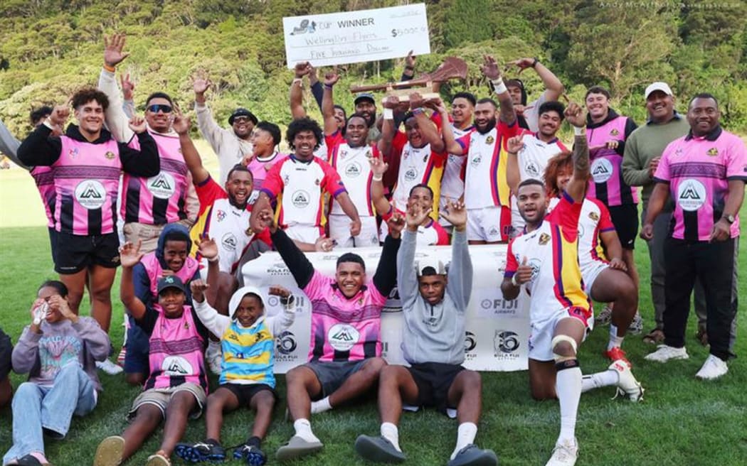 Champions Wellington Flyers celebrate their win. Photo: Bula 7s/Andy McArthur