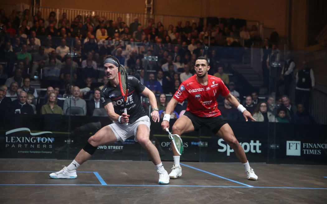 Paul Coll (left) and Egyptian Mostafa Asal in the final of the Tournament of Champions title in New York.
