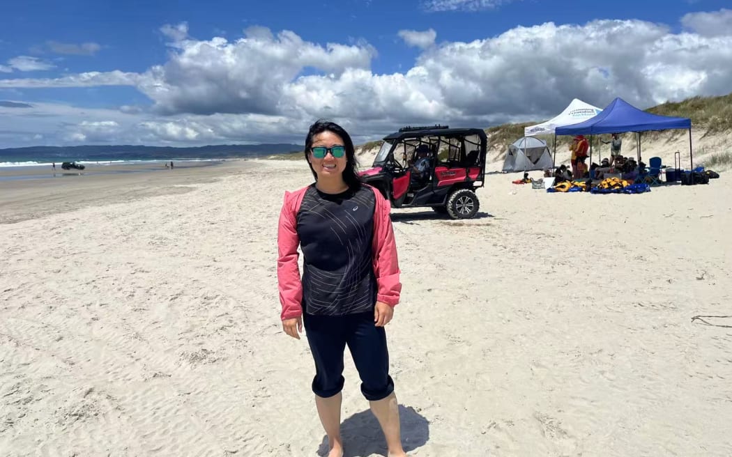 Trista Wang says floating is an essential skill for coping with a rip current in open water.