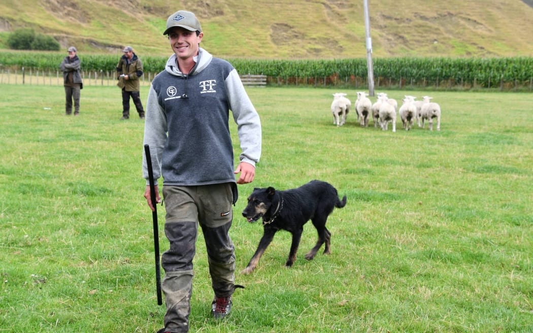 Young Taihape farmer Peter Wilson sold four of his dogs, Muffsa, Spud, Shaggy and Queen at the Parapara-Makirikiri Sheep Dog Trial Club auction.