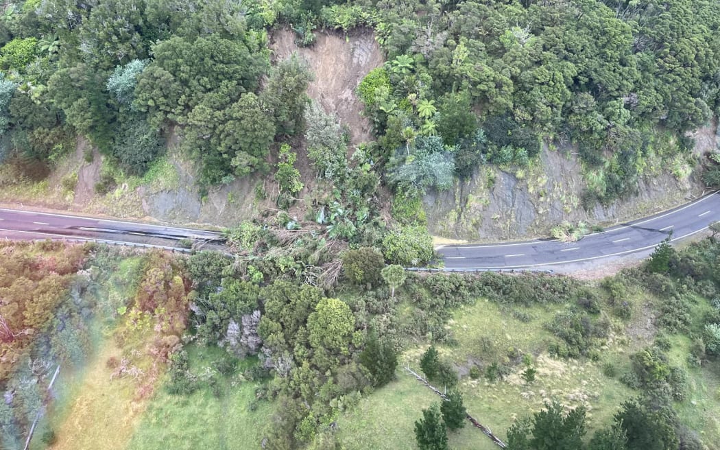 Damage to State Highway 35 from a landslide.