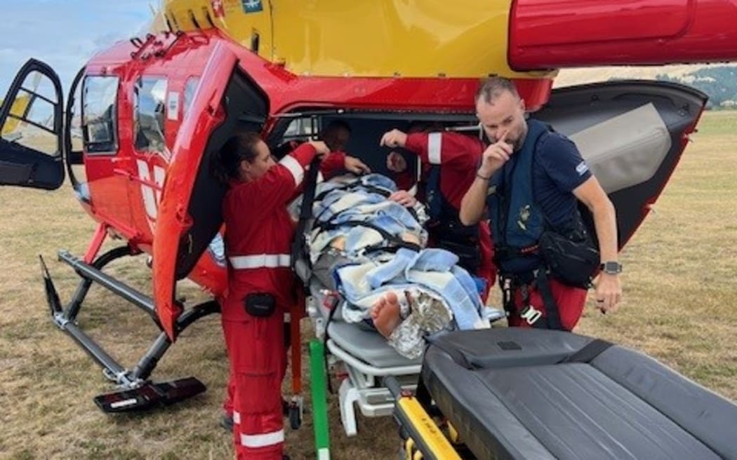 Noah Berkeley is transported by helicopter following his accident on January 2.