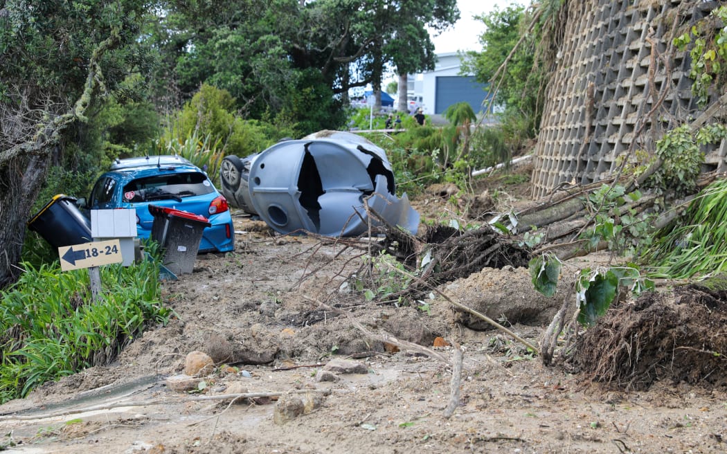 Tairua slip - Motuhoa Road on Mount Paku - a property is extensively damaged as a landslide comes down behind it - 22 January 2026