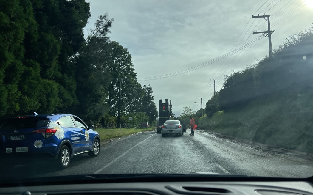 Road closed in Welcome Bay.