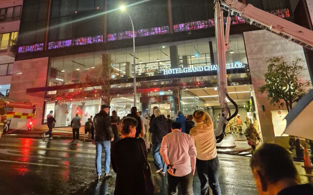 Guests evacuated following a fire at the Hotel Grand Chancellor.
