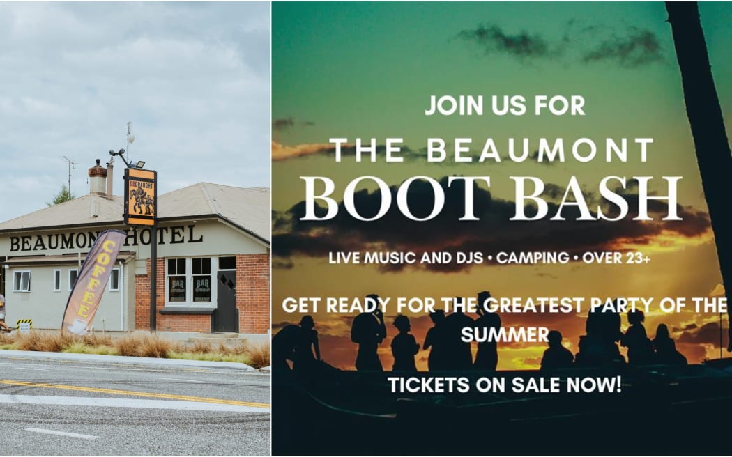 Left: Beaumont Hotel. Right. Promotional photo for the Beaumont Boot Bash, a rural singles night.