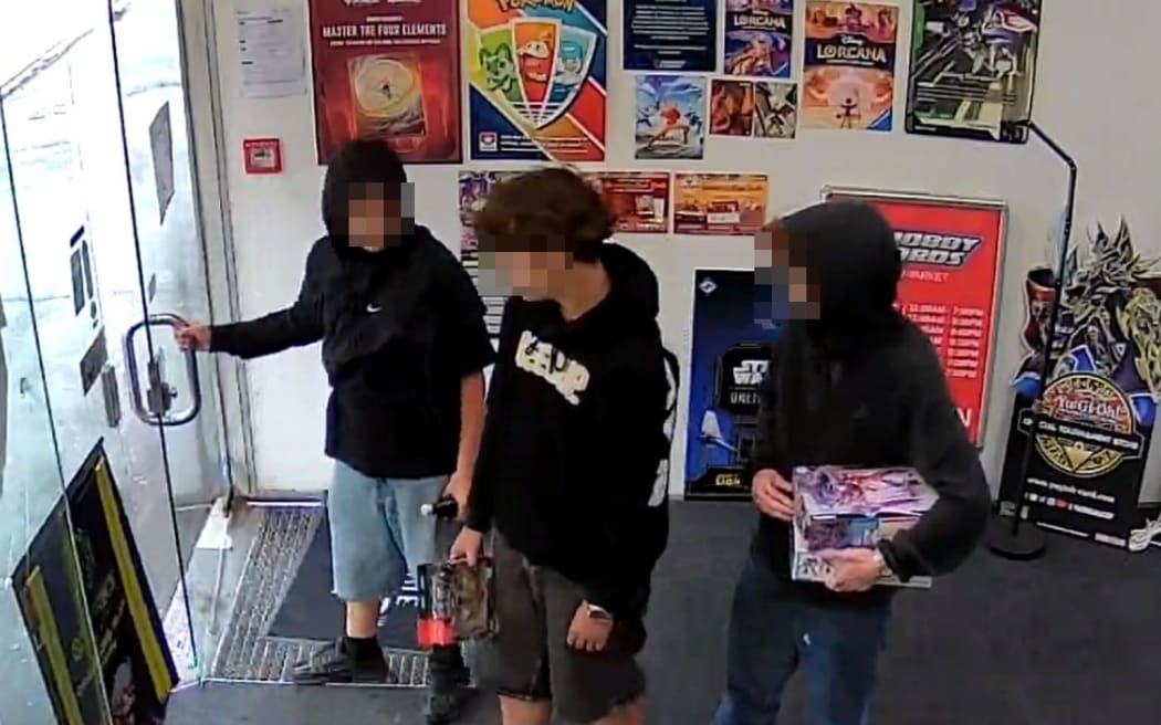 Three teenagers who allegedly stole items from a Hobby Lords store in Newmarket, as caught on CCTV.