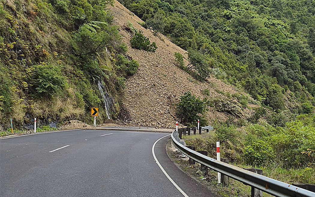 One of the slips blocking State Highway 2 through Waioeka Gorge.