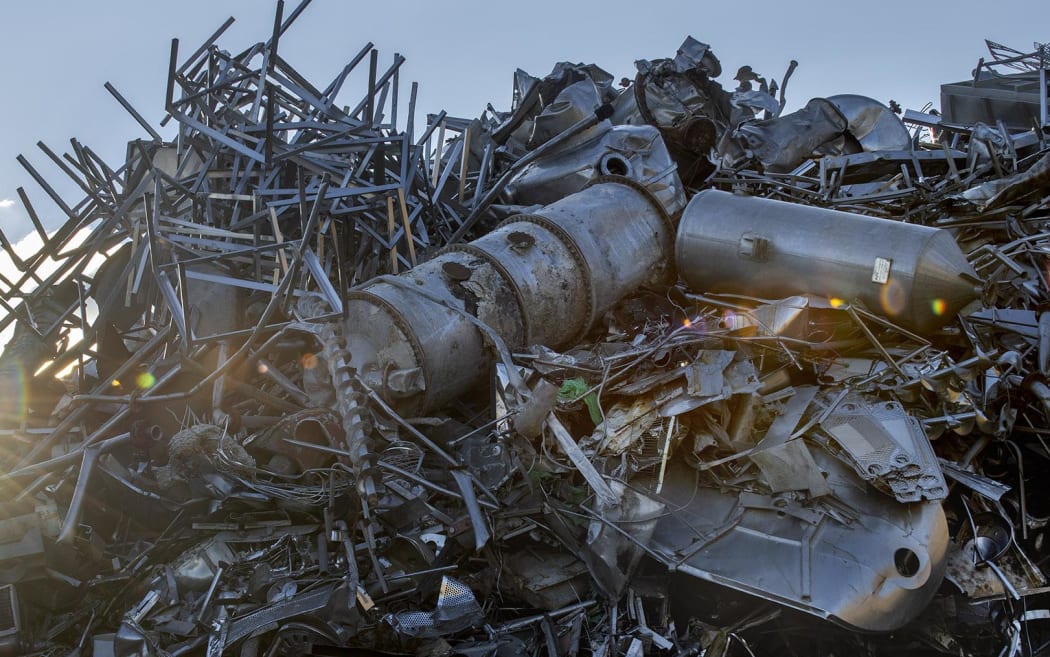 Aluminium scrap piled high at a junkyard at Andalusia, Spain. Most of the debris in space is made of aluminum and there is about 10,000 tonnes of it up there.