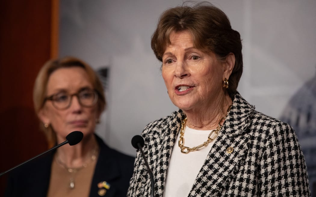 Senator Jeanne Shaheen speaks during a press conference following a vote on Capitol Hill on November 9, 2025 in Washington, DC.