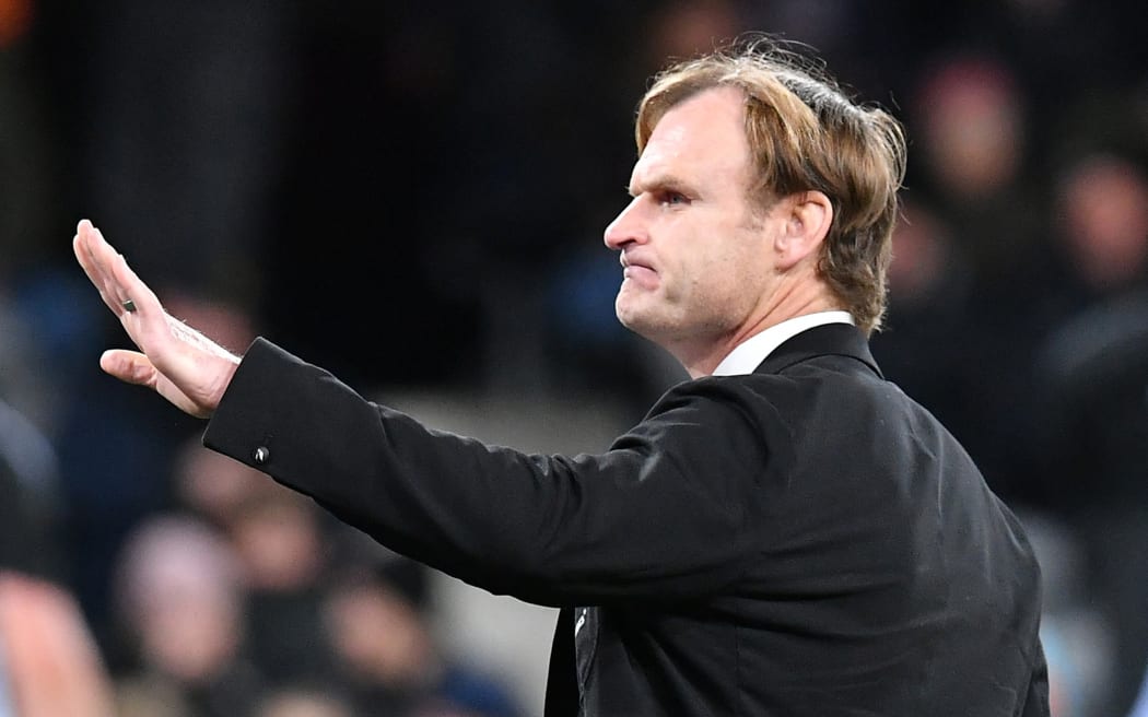 New Zealand's head coach Scott Robertson gestures before the rugby union Test match between the New Zealand All Blacks and England at Forsyth Barr Stadium in Dunedin on July 6, 2024. (Photo by Sanka Vidanagama / AFP)