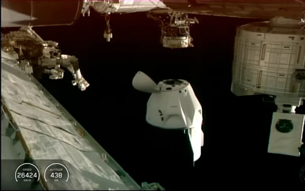 The Crew Dragon capsule separates from the International Space Station.