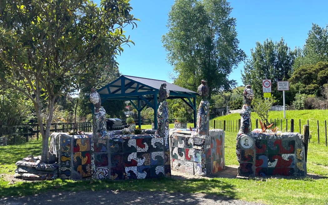 Kaitāia's old mosaic wall has been transformed into a public artwork which doubles as a memorial and picnic area in the tiny Far North town of Broadwood.