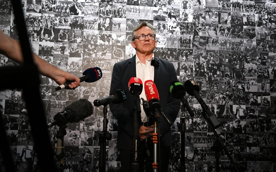 David Kirk, the chair of NZ Rugby, speaks to media following the departure of All Blacks coach Scott Robertson after two years.