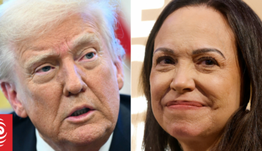 Donald Trump accepts Nobel medal from Venezuelan opposition leader Maria Corina Machado