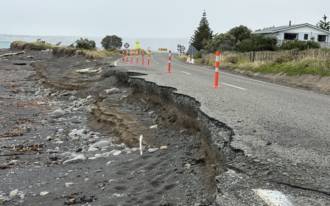 Cape Palliser Rd is slowly being reclaimed by the sea. PHOTO/SUE TEODORO