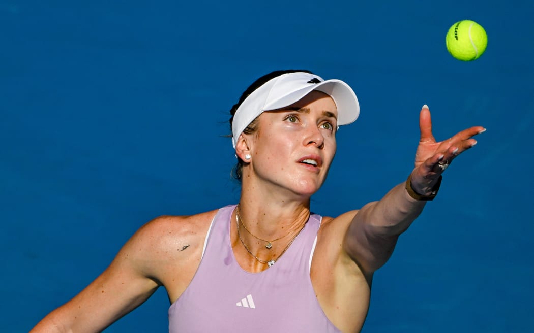 Elina Svitolina (UKR) serves to Xinju Wang (CHN) in the women's single final match of the ASB Classic Women’s WTA250 tennis tournament at Manuka Doctor Arena, Auckland.