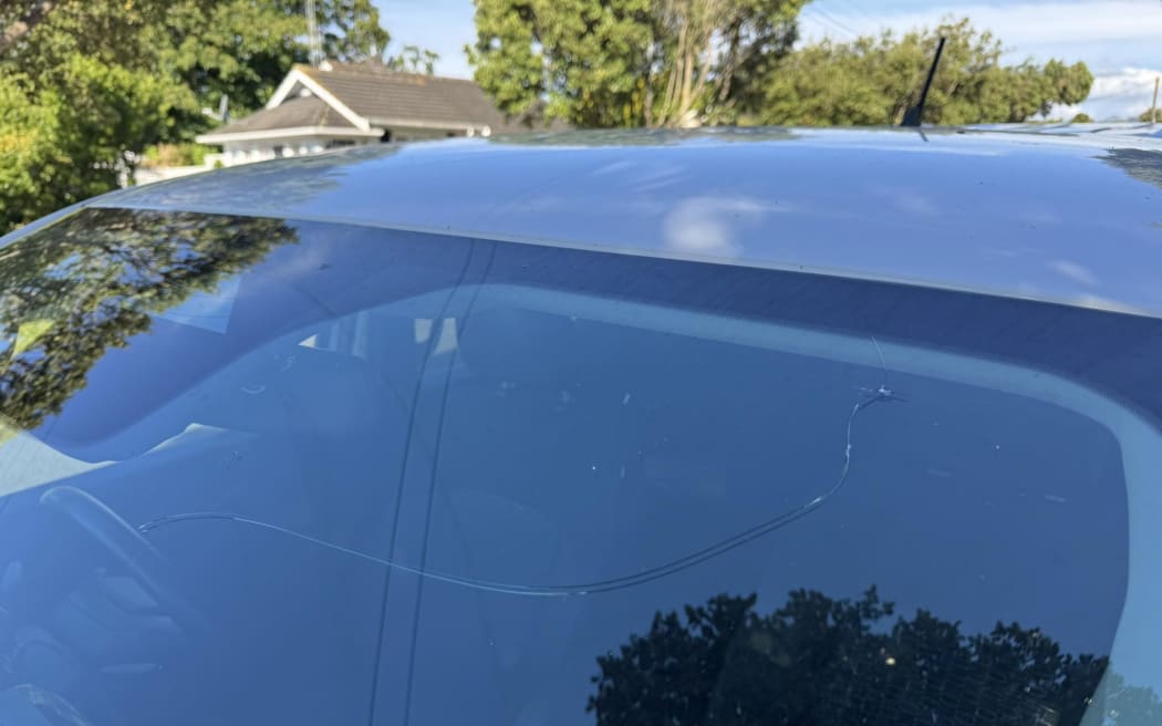 Dave Vercoe's chipped windscreen after driving on Transmission Gully.