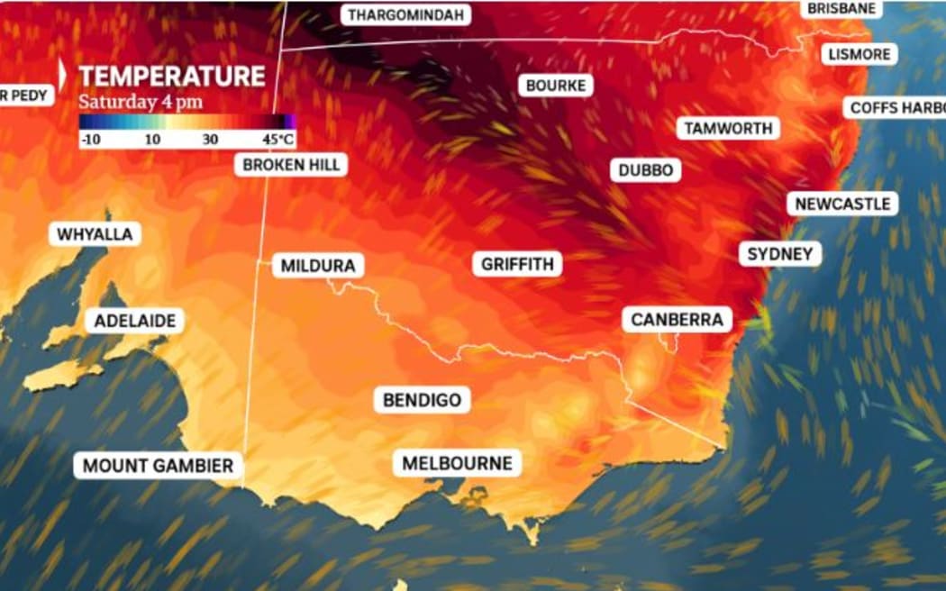 While SA and Victoria enjoy cooler south-westerly winds on Saturday, a hot, dry north-westerly will carry 40 degree-plus heat to the NSW coast.