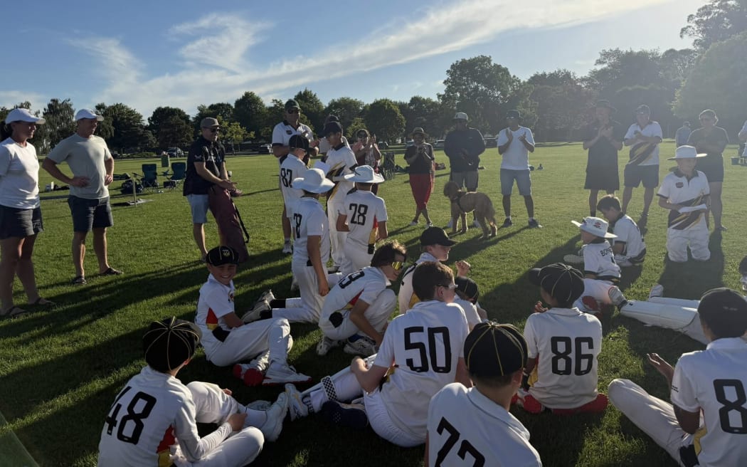 Year 7 Wellington Collegians Black were grateful for some shade during their game against Parnell Raiders XI at Park Island on Thursday afternoon. Supplied / Wellington Collegians Cricket Club