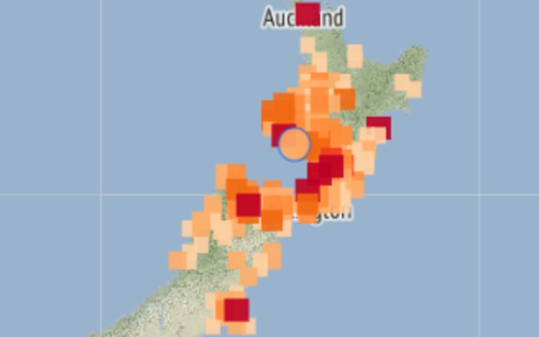 The official Geonet map showing reports of the quake on Friday.