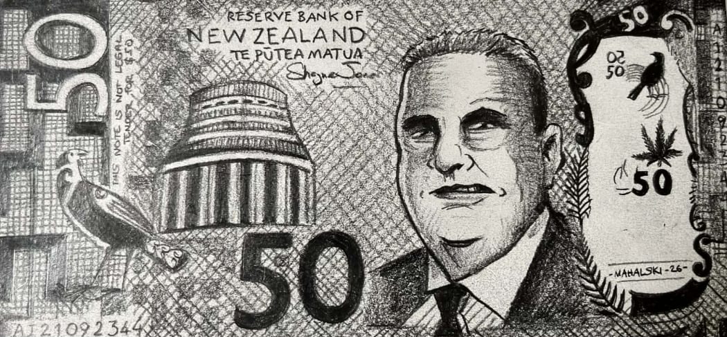 Climate activist and artist Bruce Mahalski attemped to pay a court fine using a hand drawn $50 note, saying he objected to the offender levy as his motives were selfless and aimed at highlighting the climate emergency. Photo: Supplied