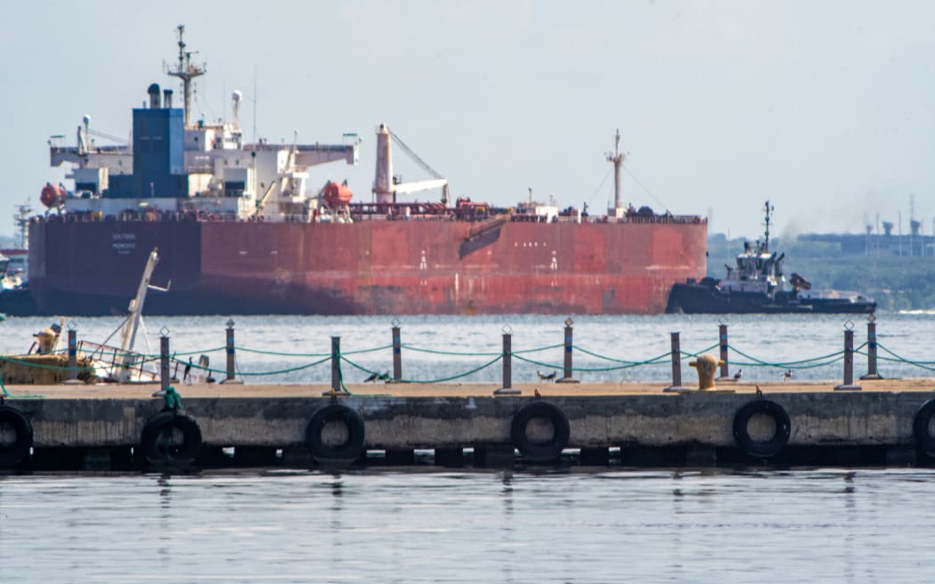 A crude oil tanker is anchored on Lake Maracaibo near Maracaibo, Zulia state, Venezuela, on December 18, 2025.