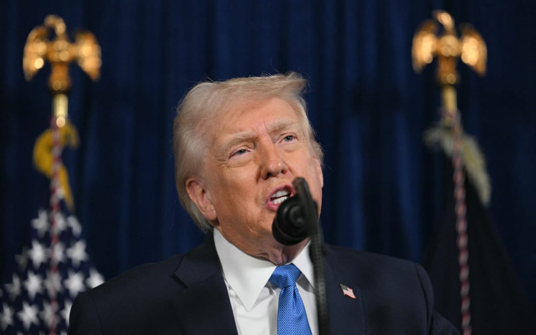 US President Donald Trump speaks to the press following US military actions in Venezuela, at his Mar-a-Lago residence in Palm Beach, Florida, on January 3, 2026. President Trump said Saturday that US forces had captured Venezuelan leader Nicolas Maduro after launching a 