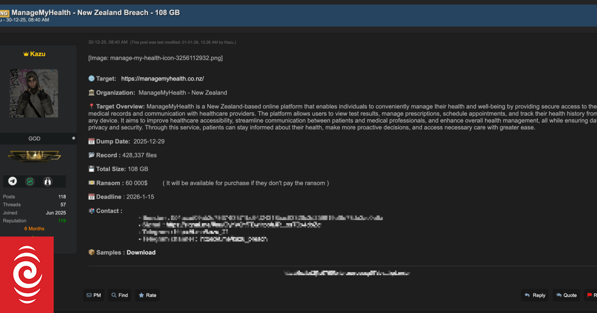 ManageMyHealth breach: Patients at risk of identity theft, extortion - experts