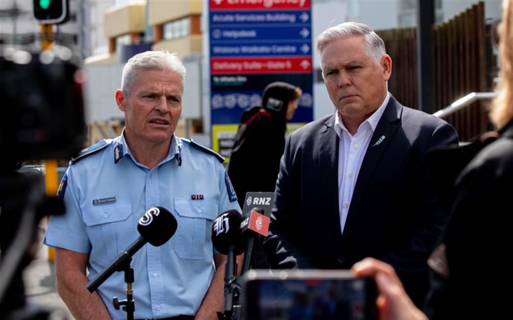 Police Commissioner Richard Chambers and Police Minister Mark Mitchell.