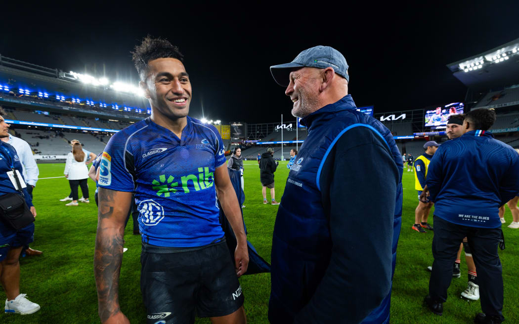 Rieko Ioane with Blues head coach Vern Cotter.