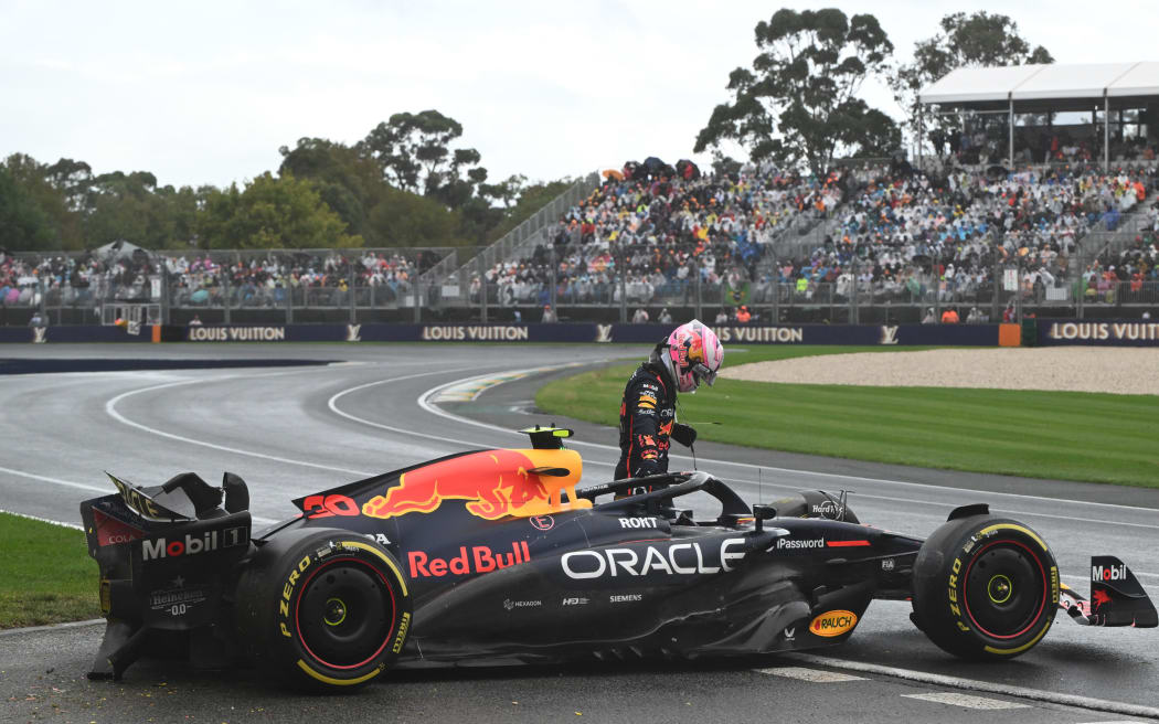 Liam Lawson of Red Bull Racing crashes during the Australian Formula One Grand Prix, 2025.