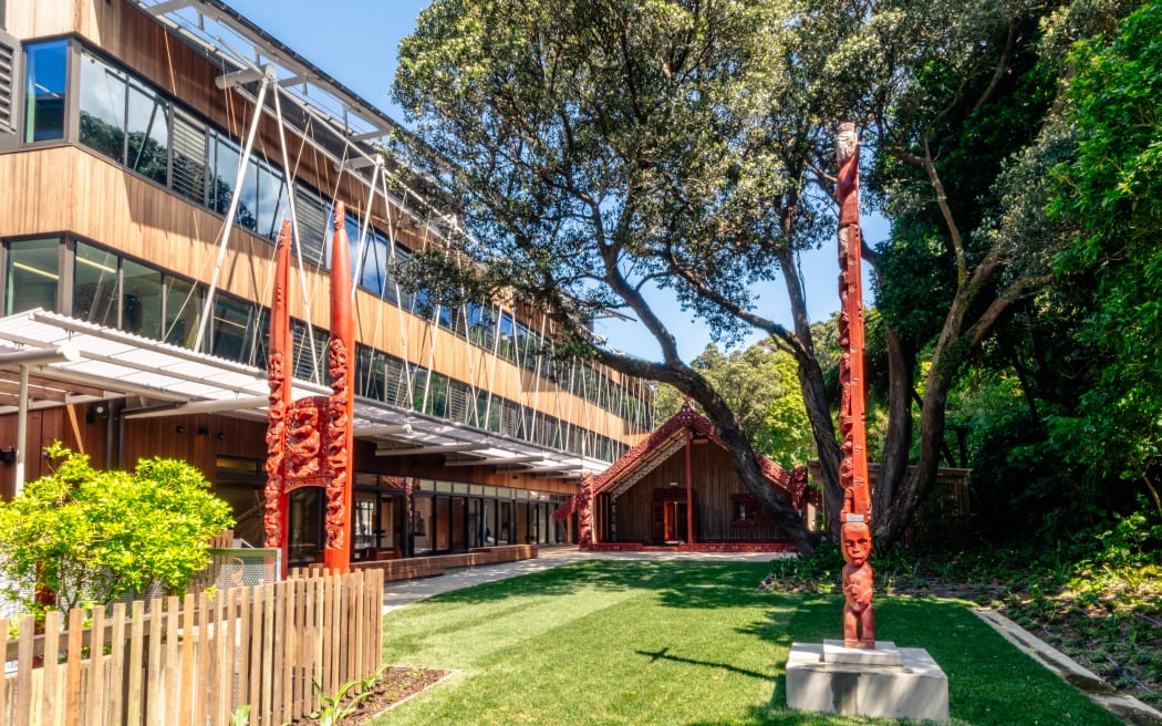Exterior of ātea at Ngā Mokopuna and Te Tumu Herenga Waka, Te Herenga Waka—Victoria University of Wellington.
