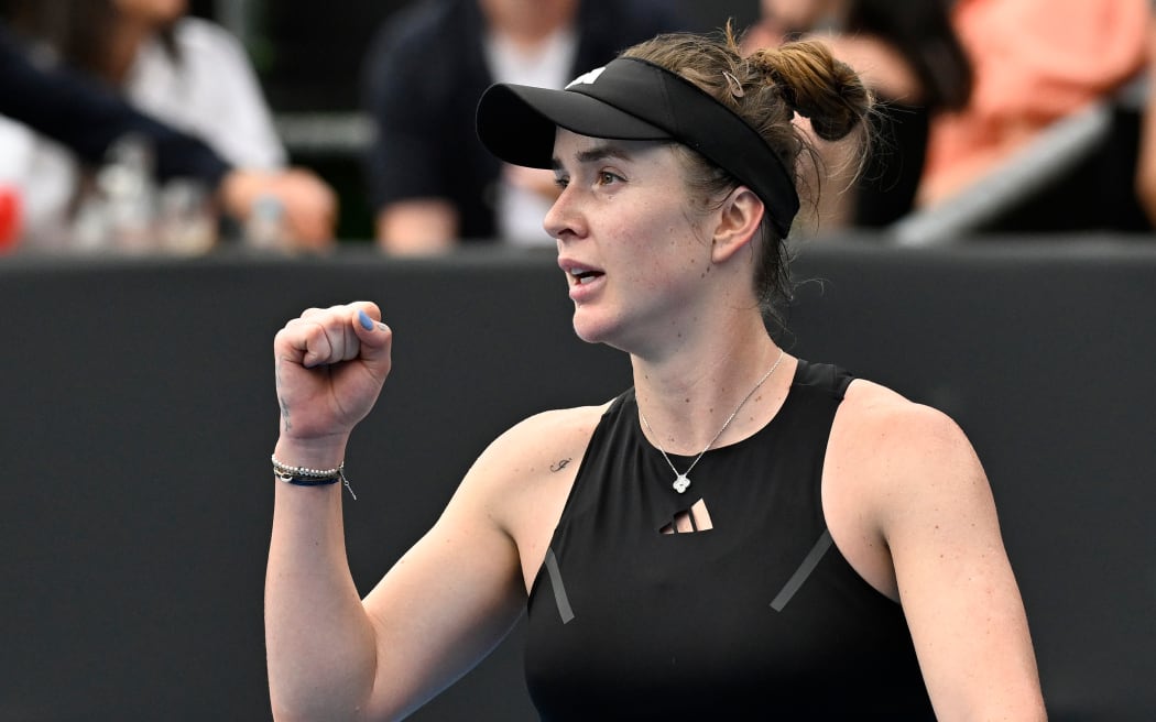 Elina Svitolina of Ukraine reacts during her finals match against Coco Gauff of the USA at the ASB Classic tennis tournament in Auckland in January 2024.