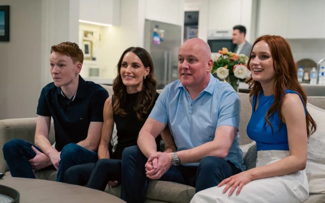 National Party leader Christopher Luxon and his family watch results come in on Election Night 2023.