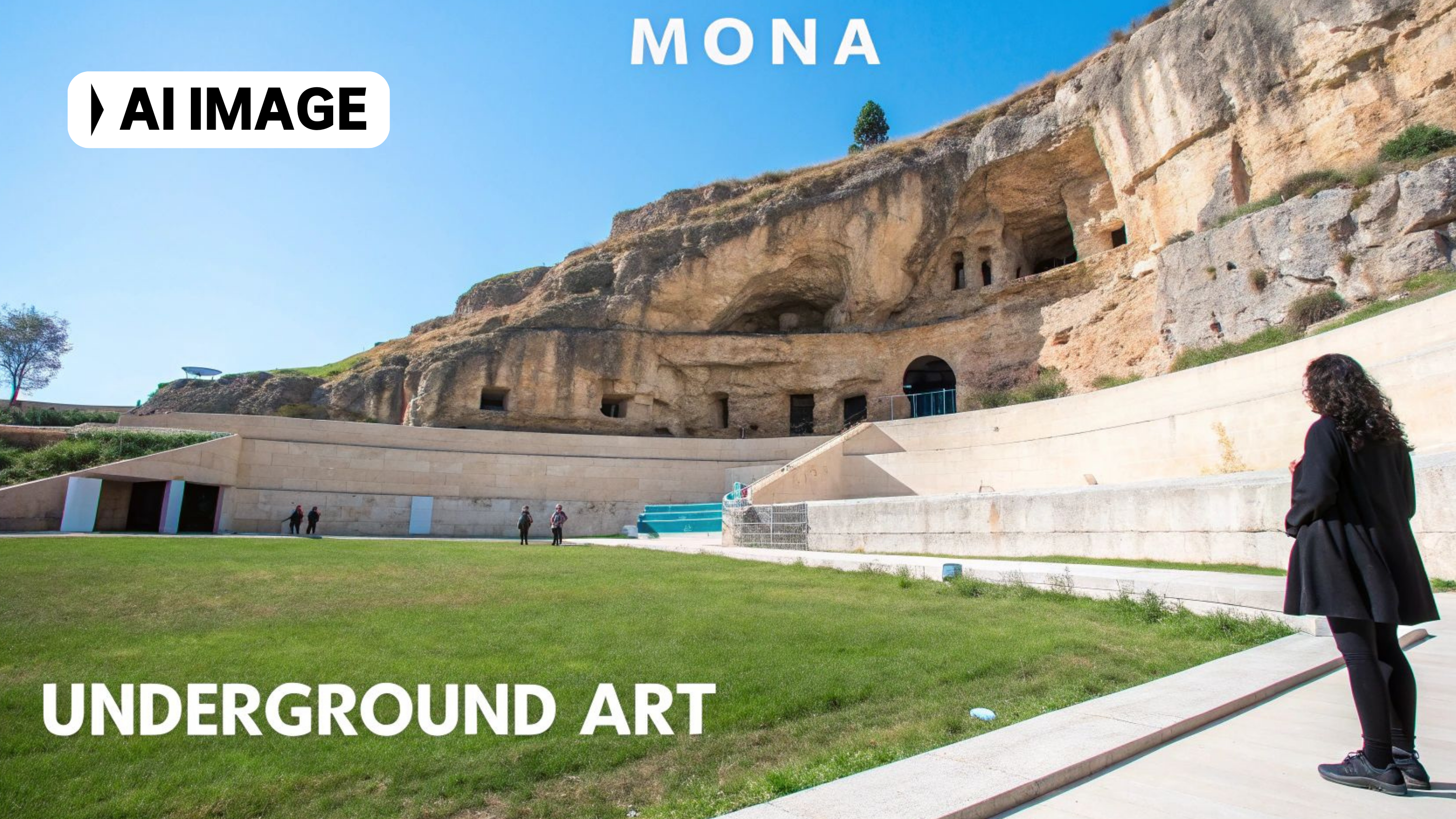 An AI-generated image of a cliff face that does not exist at MONA