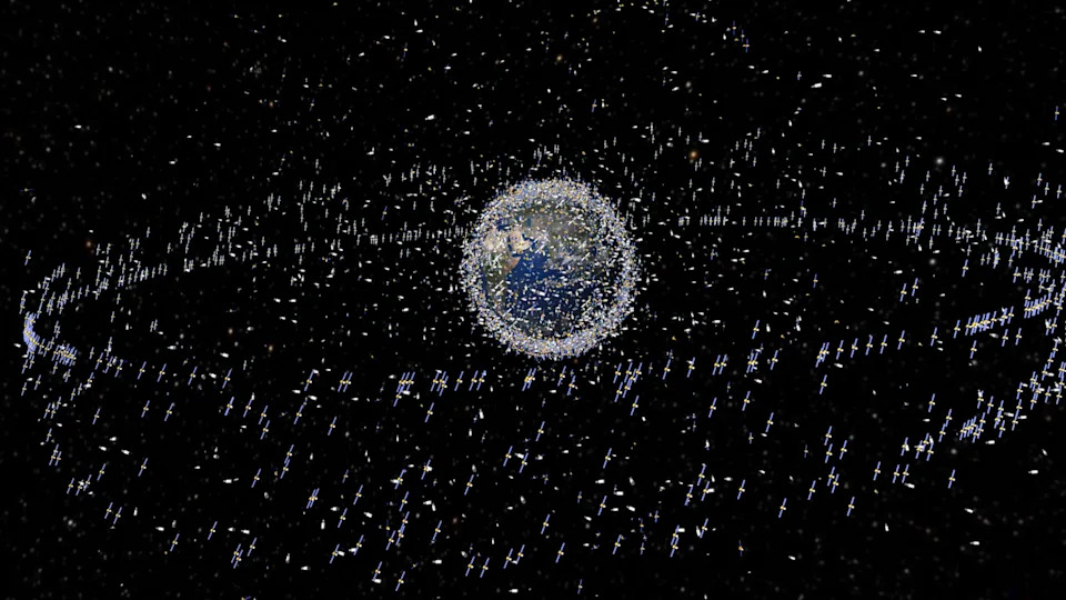 Illustration showing satellite megaconstellations swarming around Earth.