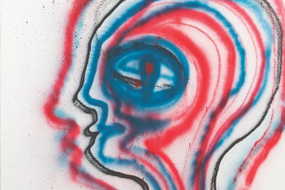 A detail from an untitled 1987 Sidney Nolan spray can work from his Remembrances of My Youth series. 