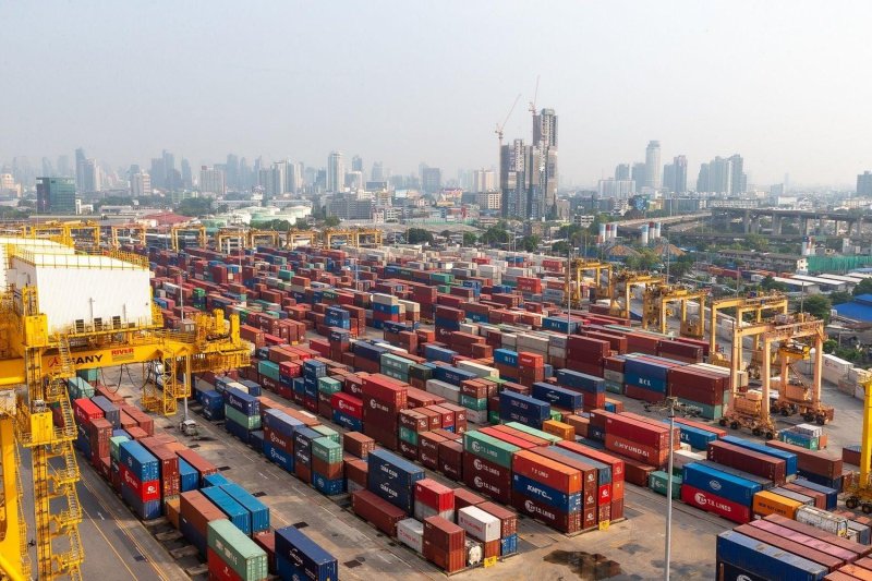 Containers are stacked at a Port Authority of Thailand site. Mr Dhanakorn says shipments this year will be gradual and uneven, rather than a clear upward trend, given the fragile global economy.