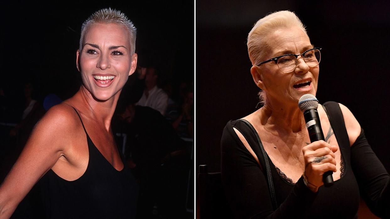 Split of Susan Powter in the '90s and now