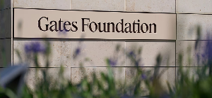 The Gates Foundation campus sign is seen on April 30, 2025, in Seattle.
