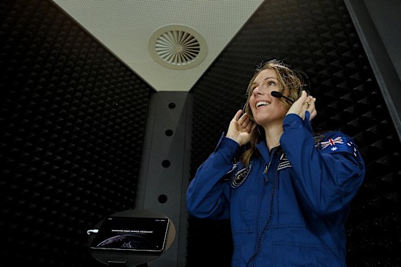 Katherine Bennell-Pegg in September, making an audio recording for deep space.