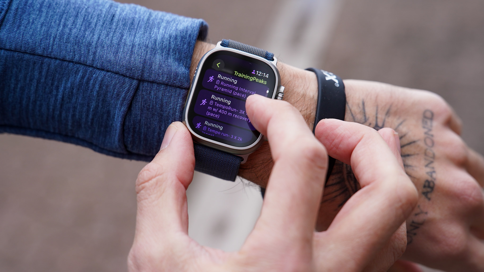 Apple Watch Ultra 2 displaying Training Peaks workouts